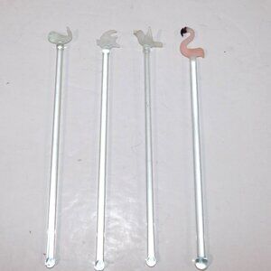 Set 4 Glass Animal Stir Swizzle Stix Whale Flamingo Bird Fish
